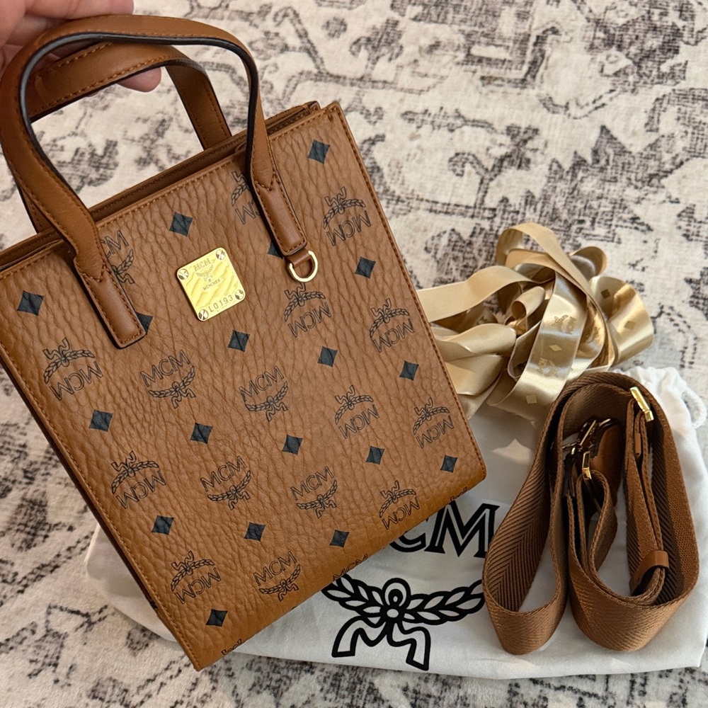 MCM Tan Mini Bag with Gold Accents